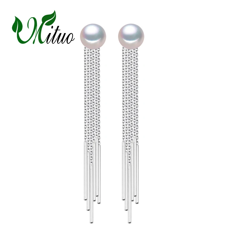 MITUO natural cultured Pearl earrings 925 Sterling Silver tassel wedding Jewelry Women Accessories with box | Украшения и