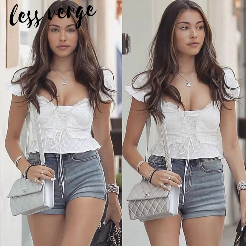 Lessverge сексуальный белый кружевной женский укороченный топ 2019 с вышивкой в