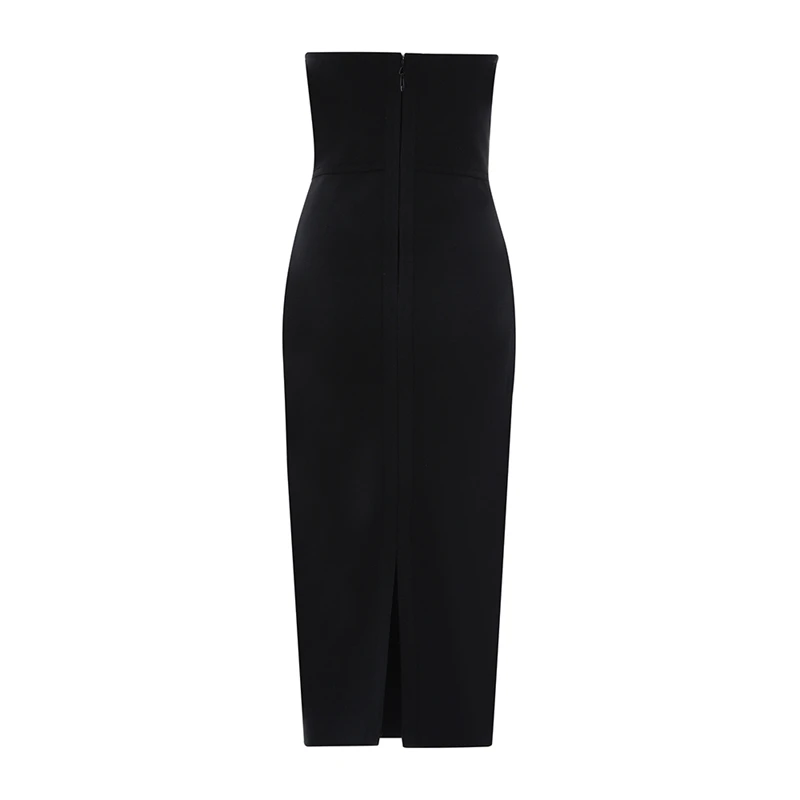 INDRESSME Vestidos Women Sexy Strapless Button Backless Slit Bandage Dress Knee Length Party Club Sleeveless Summer Dress