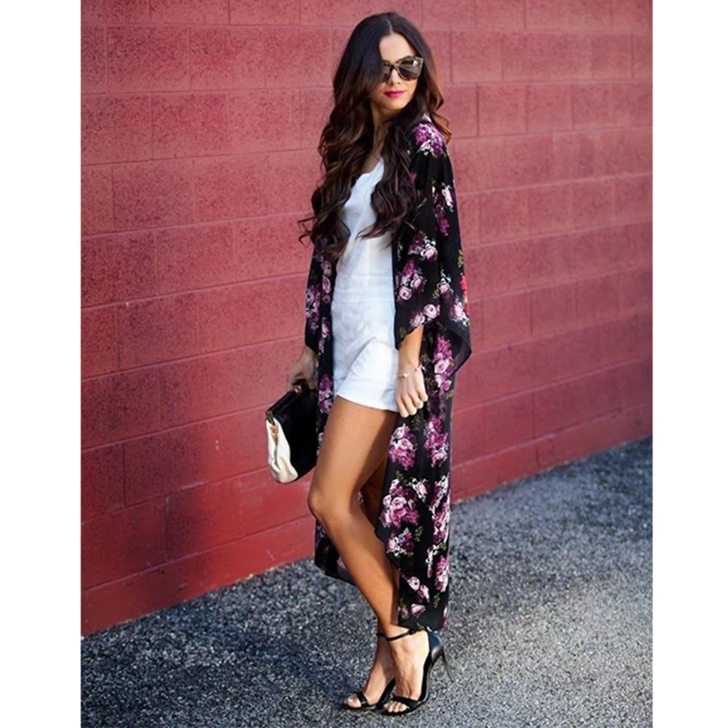 2018 Женская пляжная Длинная блузка топы Повседневная свободная Дамская рубашка