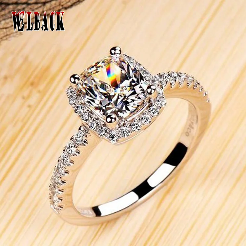 Роскошные 2 ct CZ кольца женские модные новые белые кристаллы 4 зубец циркония