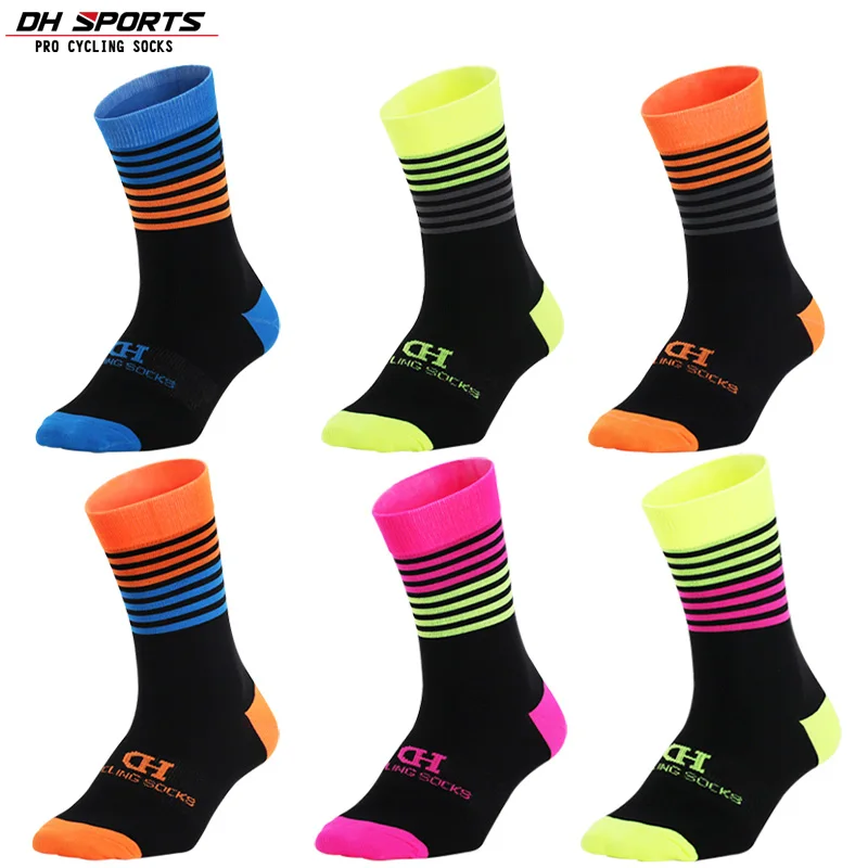 

1 Pair Unisex High Quality Anti-sweat Sports Professional Brand Cycling Socks Bicycle Socks Colorful Stripe Outdoor Bike Socks