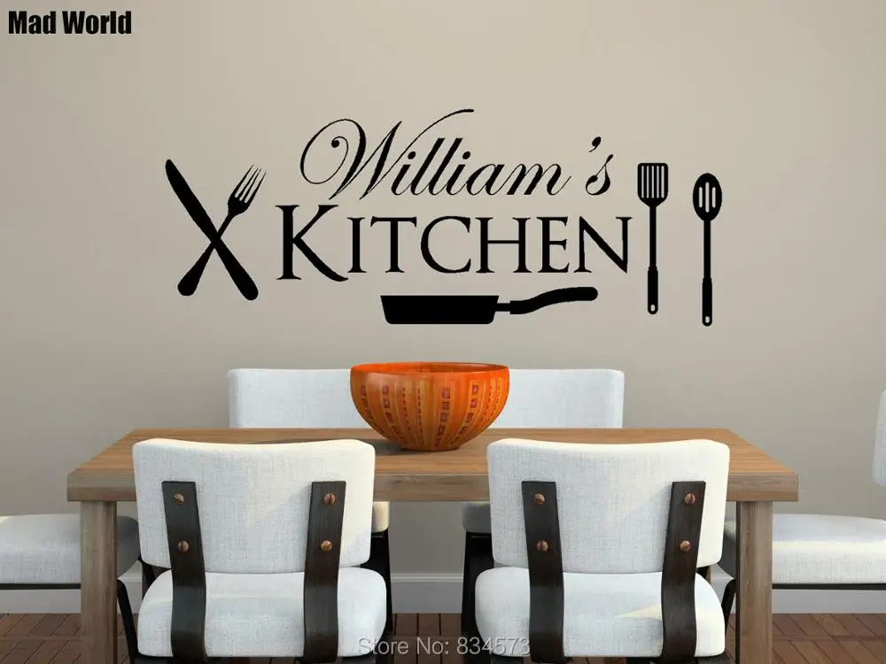 Personalized Name Kitchen Utensils Wall Art Stickers Decals Home DIY Decoration Removable Room Decor | Дом и сад