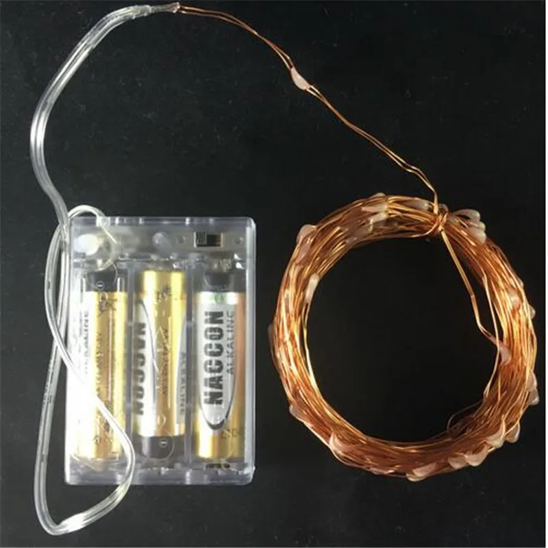 Новогодняя декоративная светодиодная гирлянда медная проволока 3 батарейки AA 10