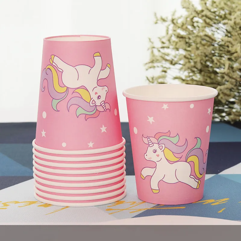 Дети сувениры Бумага чашки пластин Baby Shower Стекло украшения Единорог День