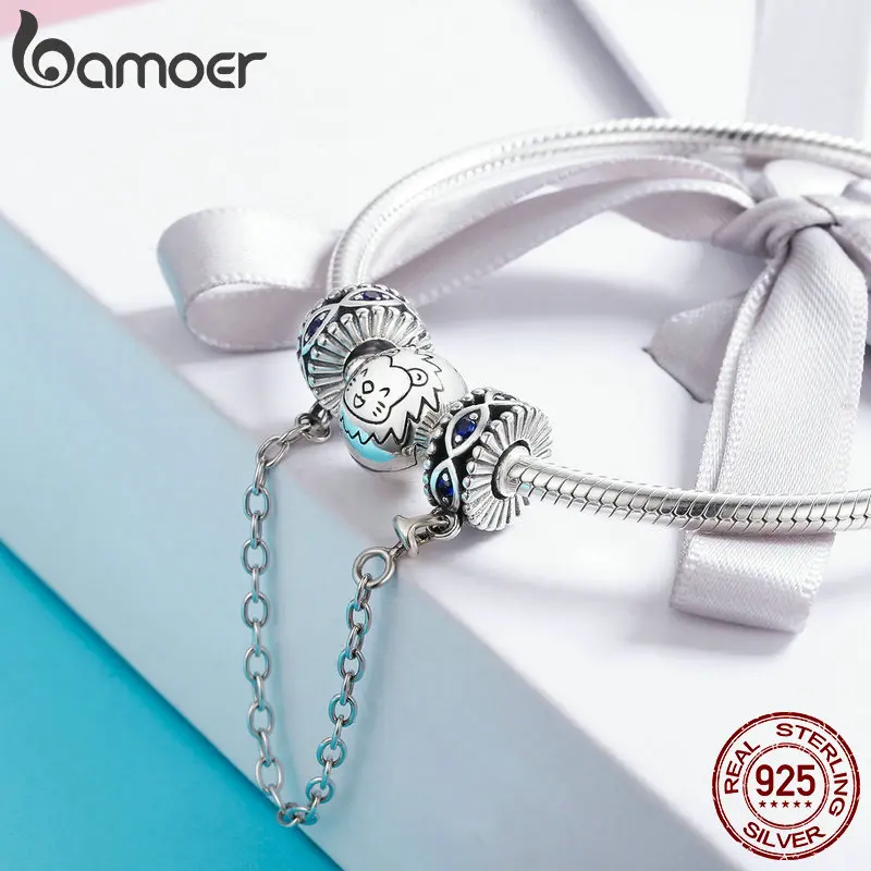 BAMOER 925 пробы Серебряный Хранитель голубые глаза голубой CZ безопасный Цепной Стопор Шарм подходит браслет браслеты DIY Ювелирные изделия SCC617