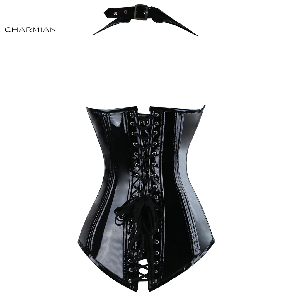 Корсет из искусственной кожи Charmian корсет с лямкой на шее для коррекции фигуры
