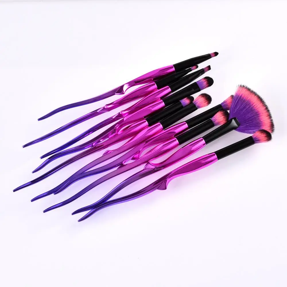 10 шт. набор кистей для макияжа фиолетового и красного цветов профессиональный