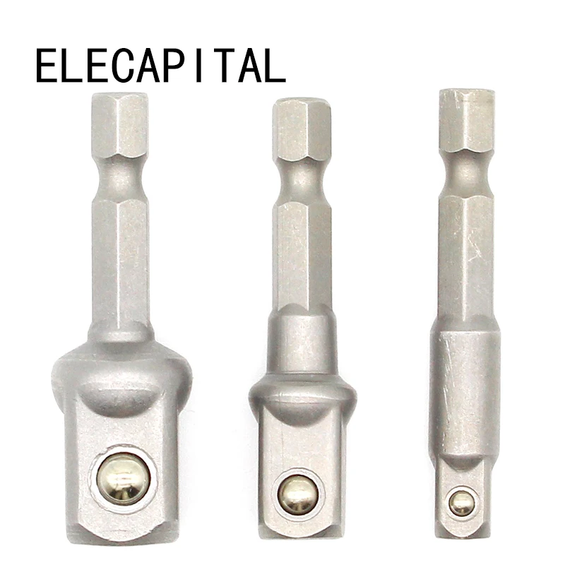 New 3pcs/set Chrome Vanadium Steel Socket Adapter Hex Shank to 1/4