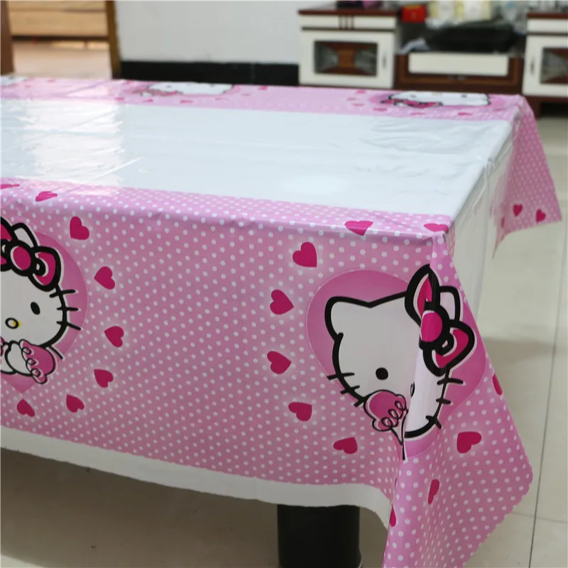 Горячая hello kitty полиэтиленовая скатерть для мультфильм для детского дня рождения вечерние пластиковая скатерть поставки одноразовые 180*108 см