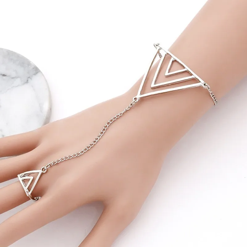 silver Triangle Панк ночной клуб Скелет Роза цветок треугольник рыба чешуя бабочка Змея рука палец браслеты для женщин Подарки На Хэллоуин - Окраска металла: silver Triangle