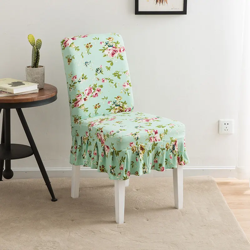 Простой гофрированный стул в цветочек Чехлы воланами покрытия анти грязный