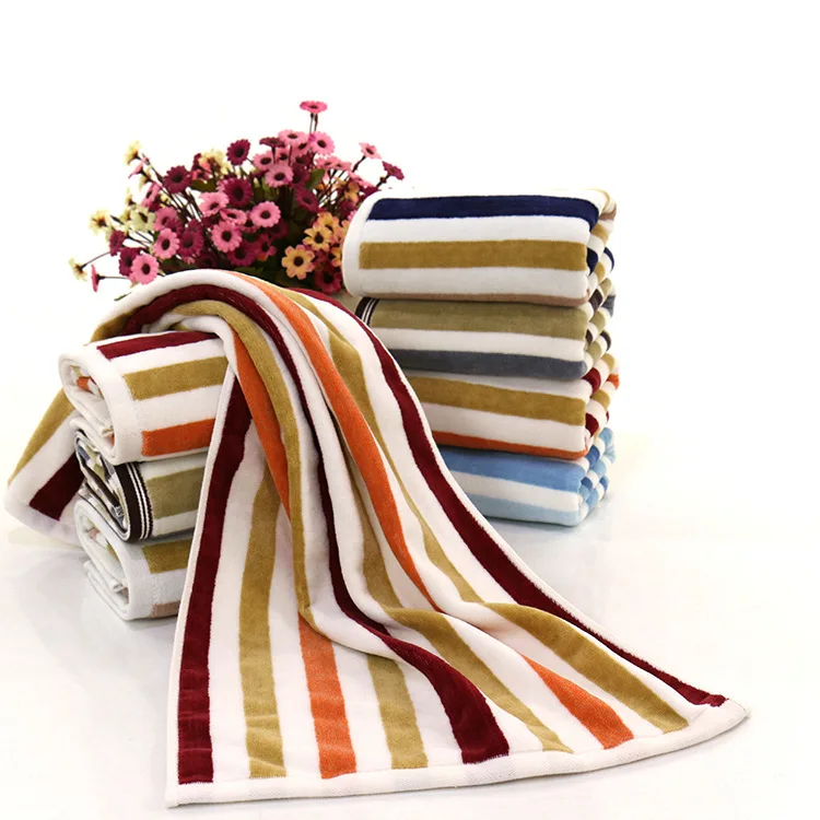 35x75cm Color Strip Thick Cotton Absorbent Washcloth Home Daily Necessities Grooming Face Towel Gym Sports Yoga Bath Towel