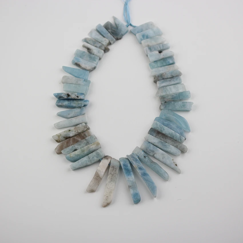 Natural Aquamarine Stone Slice Beads,Top Drilled Graduated Slabs Loose Beads Necklace Making