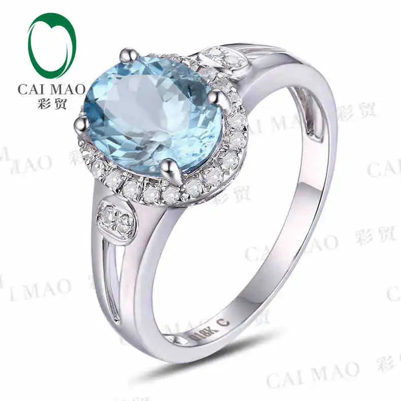 

CaiMao 1,50 ct Натуральный аквамарин 18 К/750 белое золото 0,19 карат полностью вырезанные бриллианты обручальное кольцо ювелирные изделия драгоценный камень
