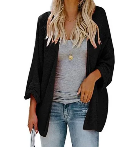 Трикотажный кардиган с круглым вырезом модный Женский Повседневный однотонный