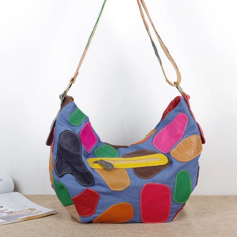 Classic Designer Handbags Cow Leather+Jean Patchwork Bags Lady Purse Women Hobo Messenger Satchel Tote Crossbody | Багаж и сумки