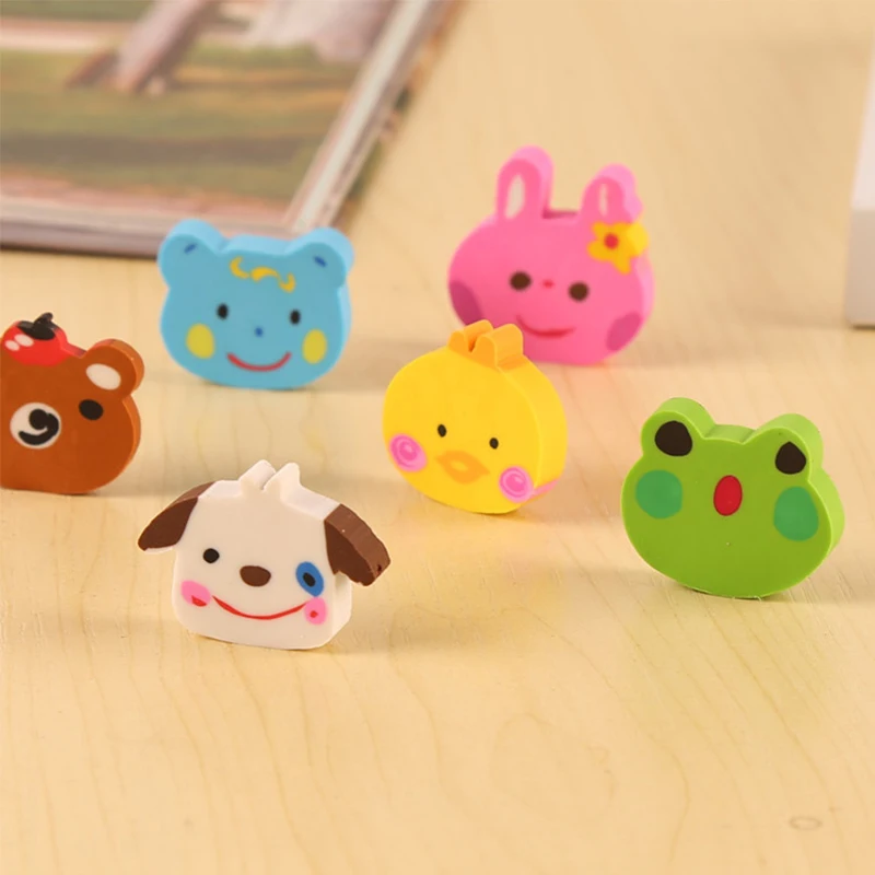 6pcs/lot Animal Head Eraser Cartoon Zoo Primary School Supplies Korean Stationery Cute Children Prize Rubber | Канцтовары для офиса