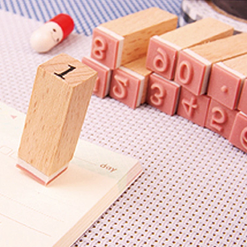 12 шт./компл. серия цифр мини штампы цифровые деревянные и резиновые для