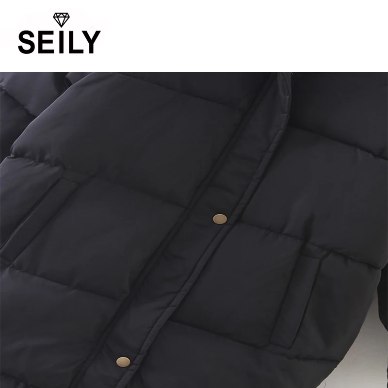 Длинная зимняя куртка пуховик seilly стеганое хлопковое теплое пальто с капюшоном