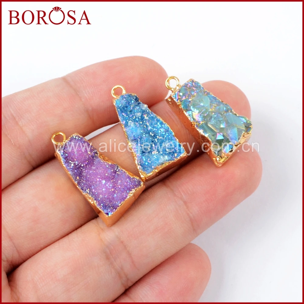 BOROSA 10 шт. золотого цвета трапециевидные радужные титановые АБ друзы подвески