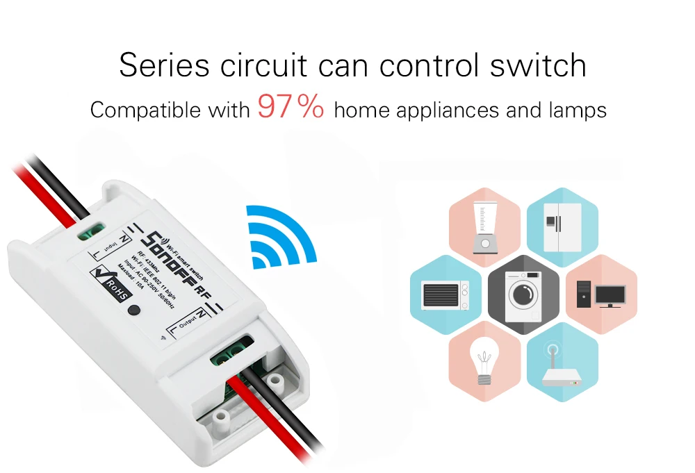Интеллектуальный выключатель света Sonoff RF интеллектуальный пульт дистанционного управления Управление Wifi светильник переключатель, RF 433 МГц RF пульт Управление распределительного вала Набор инструментов умный дом работы с Alexa 220 V/10A/2200 w