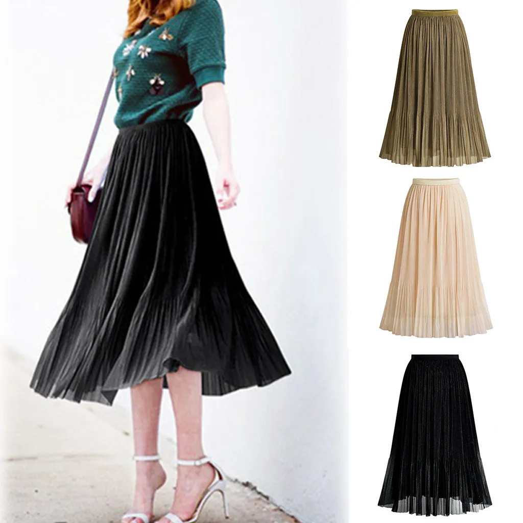 

Faldas Mujer Moda 2019 red explosion summer retro boho style women's skirt elastic waist pleated skirt beach 40*