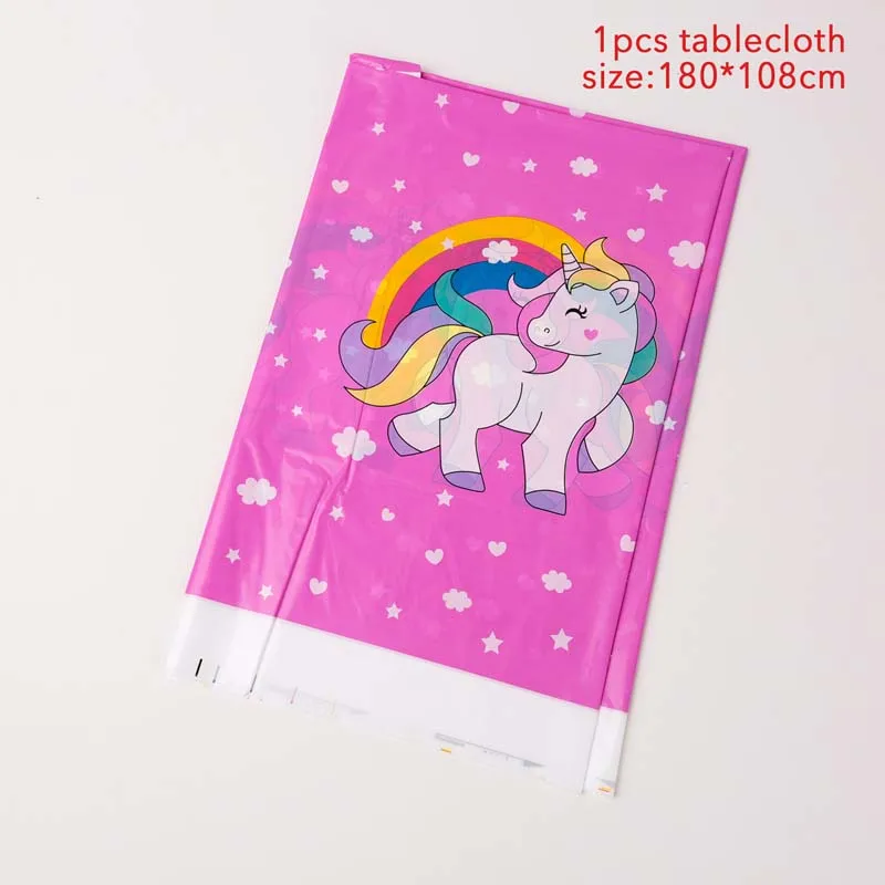 Unicorn tablecloth Одноразовая посуда для вечеринок с единорогом, радужная тарелка с единорогом, бумажные салфетки с рисунком лошади, украшение для детской вечеринки на день рождения - Цвет: Unicorn tablecloth