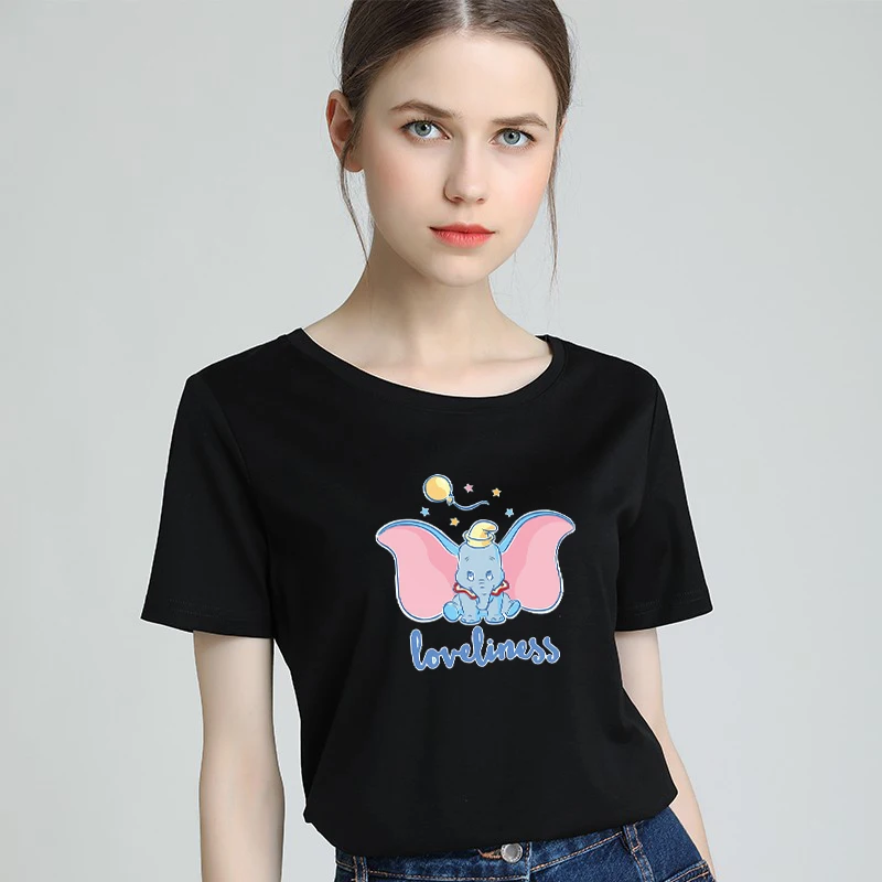 Горячая мода женская футболка большая для полных Femme принт маленькая Dumbo Fly Elephant