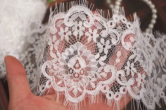 

3 yards Off White Chantilly Lace Trim Fashion High Quality Handmade DIY Black Eyelash Lace Trimming,