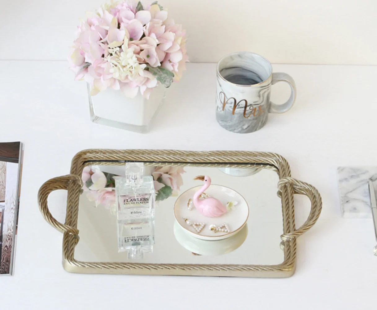 Креативный зеркальный поднос из смолы для хранения косметики прямоугольное