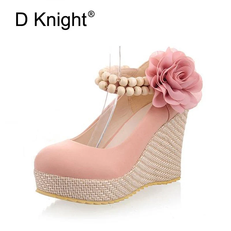 Женская обувь на танкетке с цветочным принтом повседневная высоком каблуке