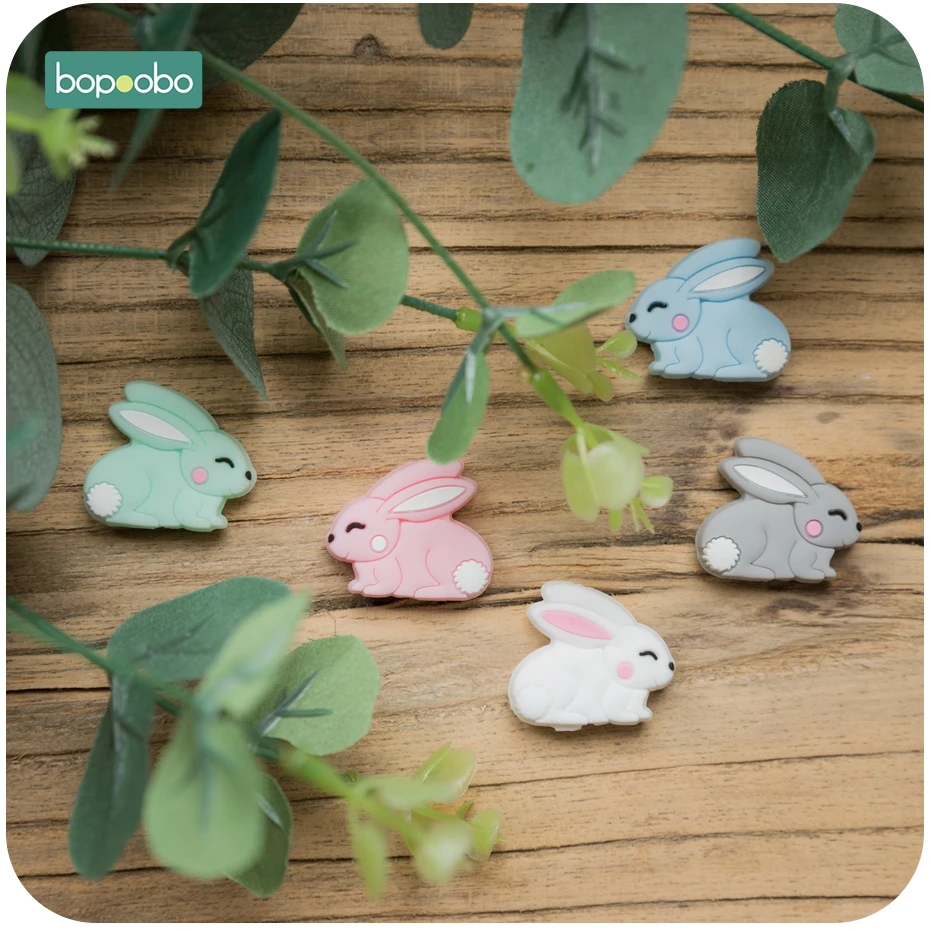Bopoobo 5pc Silicone Panda Beads Rodent Baby Teething Silicone Rabbit Beads Silicone Pearl Teether Beads Baby Silicone Teether