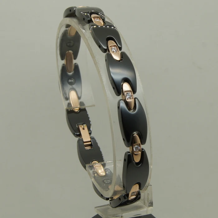 Элегантный черный магнитный керамический браслет из розового золота со