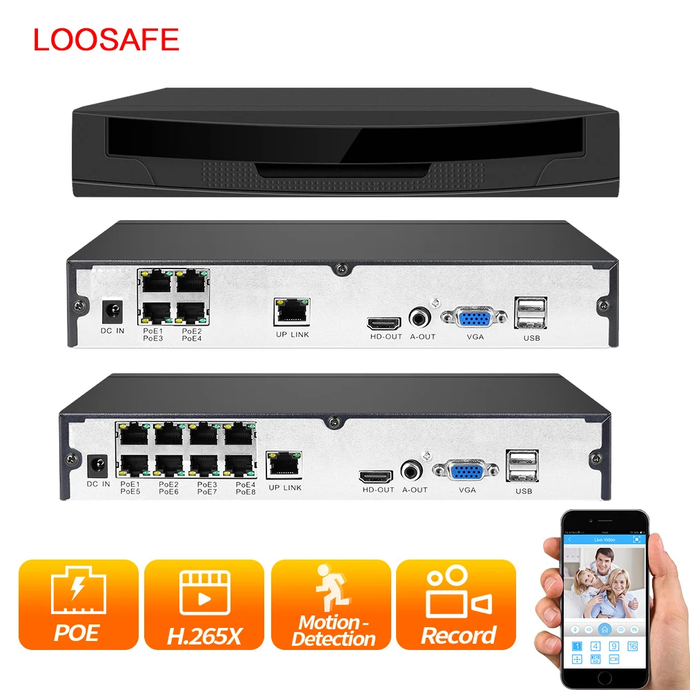 LOOSAFE сеть POE видео Запись CCTV система Комплект XMEYE 48 В 8ch 1080P для POE камеры домашней безопасности ONVIF P2P