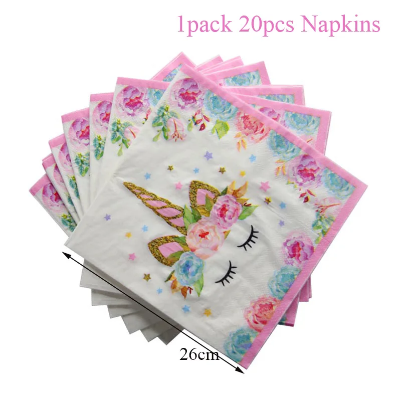 1pack napkins Единорог вечерние украшения для торта на день рождения кекс стенд дисплей Единорог торт Топпер кекс обертка Baby Shower девушка вечерние украшения - Цвет: 1pack napkins