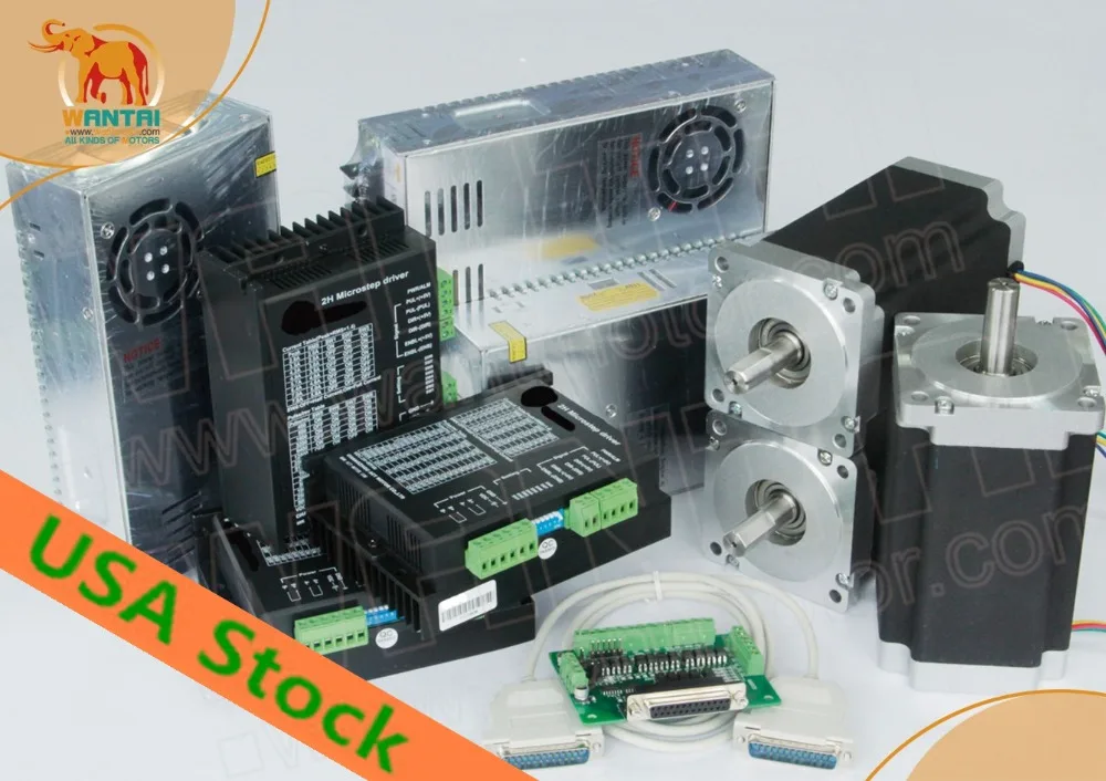

США бесплатно! CNC Wantai 3-осевой шаговый двигатель Nema34 85BYGH450D-008 1090oz-in с одним валом и драйвером DQ860MA 80 в 7.8A 256Micro + Power