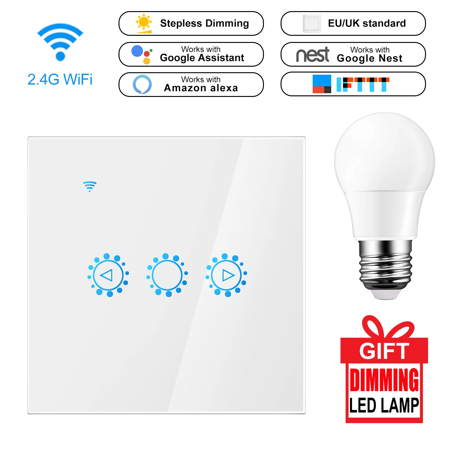 EU standard white Диммер 220 v диммер димер Светодиодный димер 220в /110 В Ewelink WiFi регулятор яркости освещения умный сенсорный выключатель света лампочка с регулированием яркости работа с Amazon Alexa Google Assistant - Цвет: EU standard white