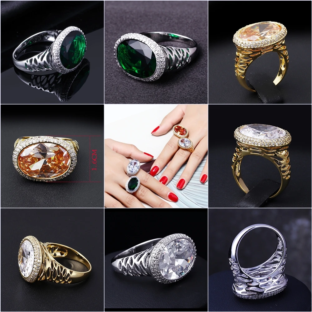 DC1989 Big Stones Big Rings For Women Bridal Engagement Ring Simulated Cubic Zircon Pave Setting Lead Free Rhodium Gold Plated