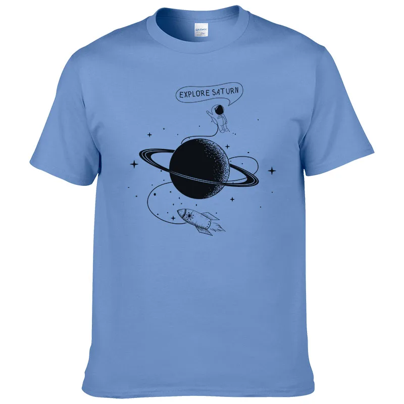 Футболка мужская с астронавтом Explore Saturn модная тенниска из хлопка короткими