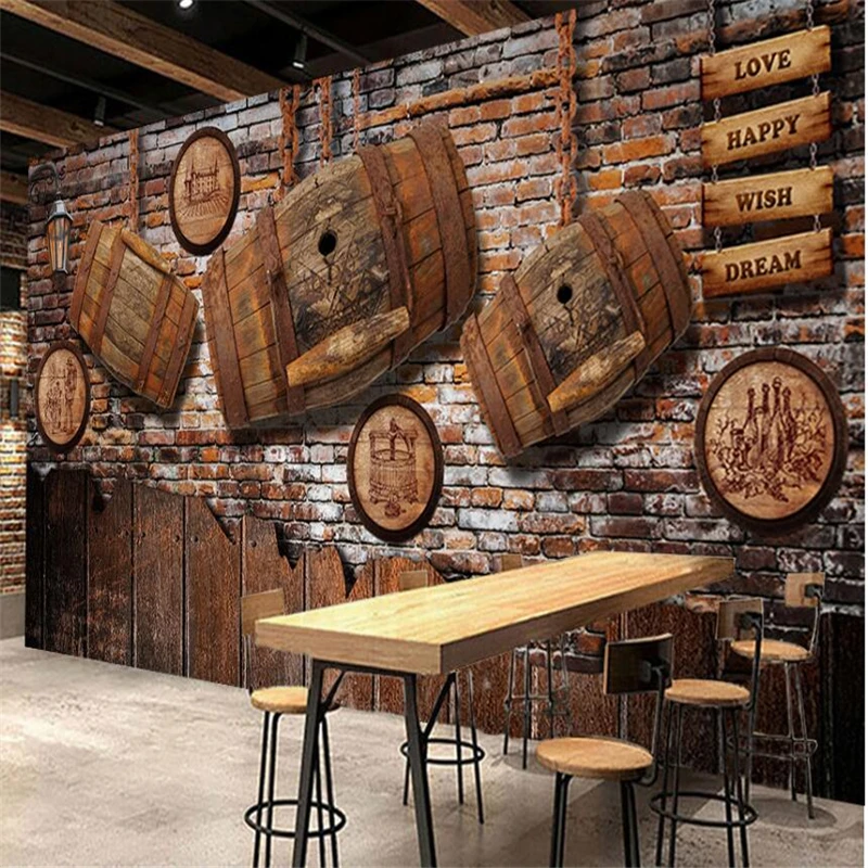 wellyu Retro nostalgia wine wood bar ktv tooling wall custom large mural wallpaper papel de parede para quarto | Обустройство дома