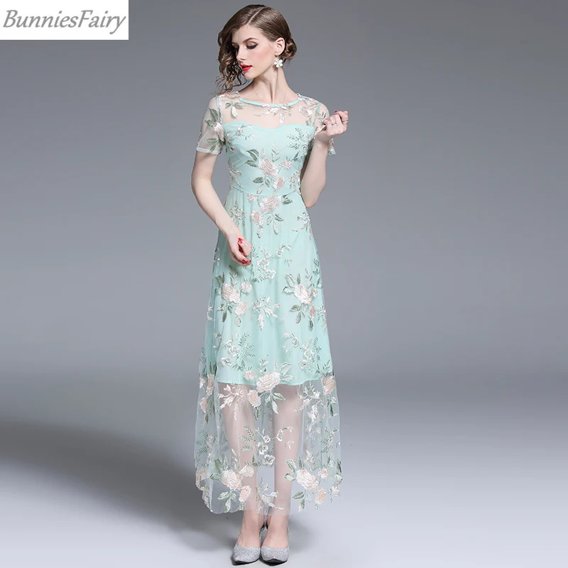 Новое тяжелое промышленное Сетчатое Длинное Зеленое Платье макси с