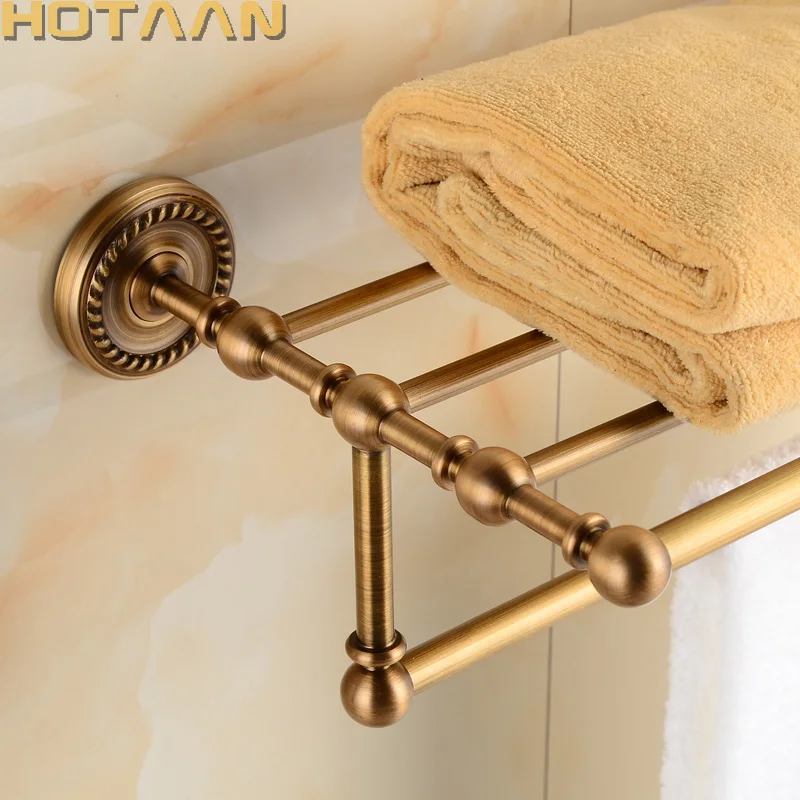 FREE SHIPPING, Solid Brass Bathroom Towel Rack, Antique Brass Towel Holder,50cm Corner Bath Towel Shelf Accessories,YT-12201-50
