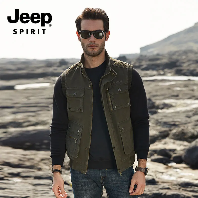 JEEP SPIRIT 8XL осенняя куртка-карго жилет мужской деловой цвета хаки одежда с