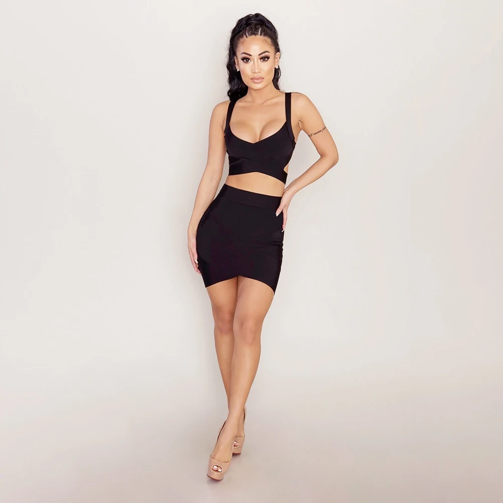 BEAUKEY комплект из 2 частей пикантные для женщин Бандаж с высокой талией Bodycon платье черный Мини Короткое плюс размеры XL