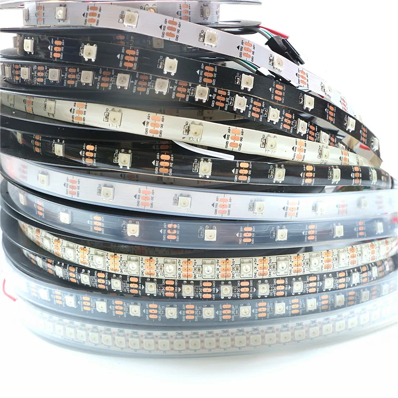 DC5V полноцветная WS2812B Светодиодная лента черный/белый PCB SMD5050 RGB WS2812 IC