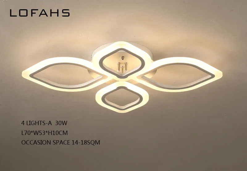 4 lights 30W A LOFAHS, Современные светодиодные люстры для гостиной, спальни, столовой, акриловые домашние потолочные люстры, светильники - Цвет абажура: 4 lights 30W A