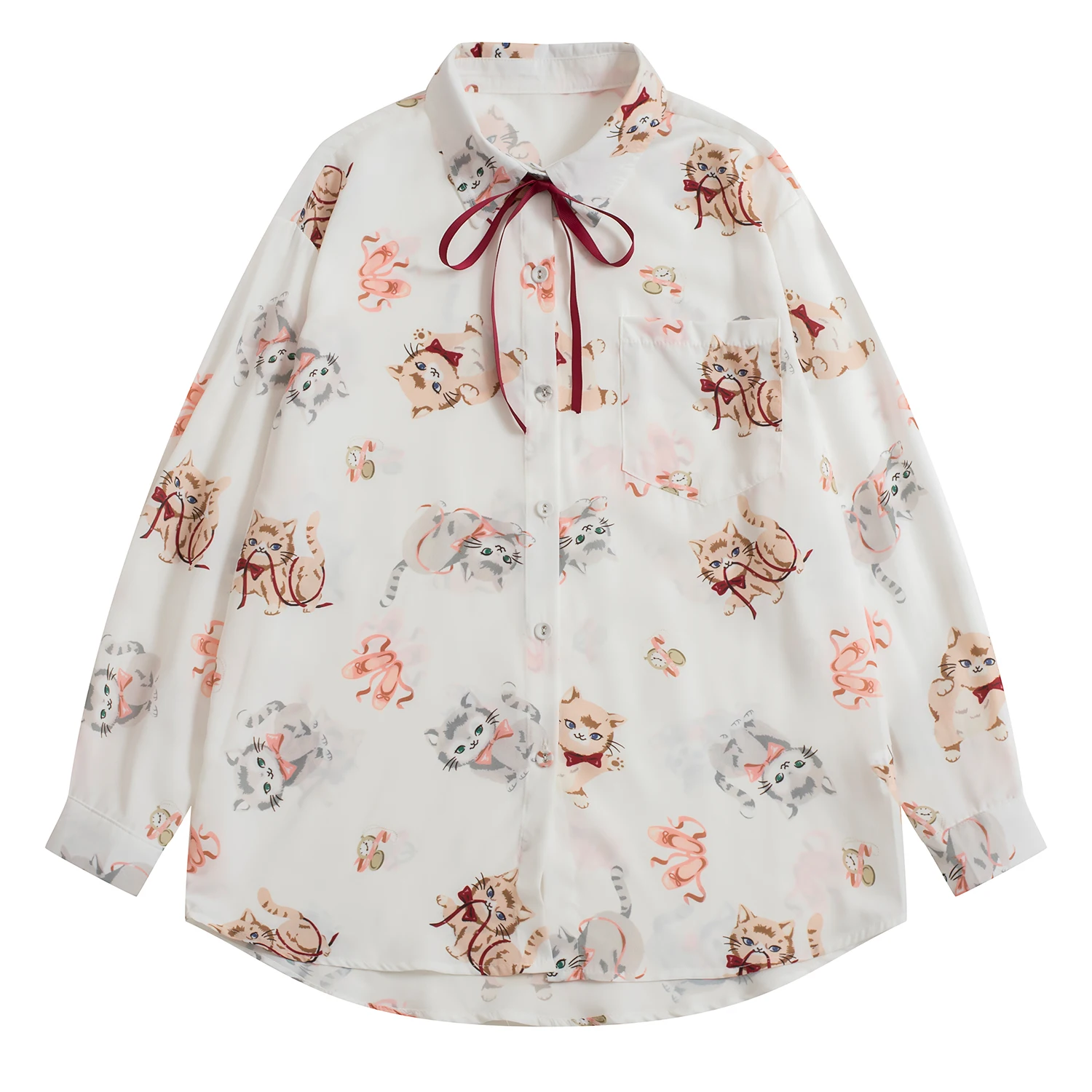 Женский дизайн милая женская шифоновая блузка с галстуком бабочкой Милый принт