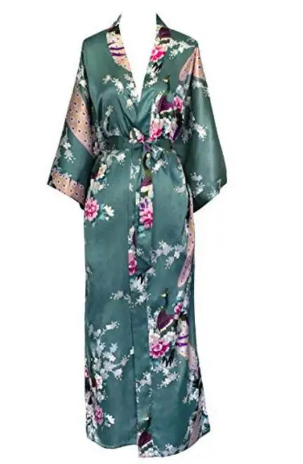 Женский сатиновый банный халат S02D пижама большого размера с цветами для свадьбы