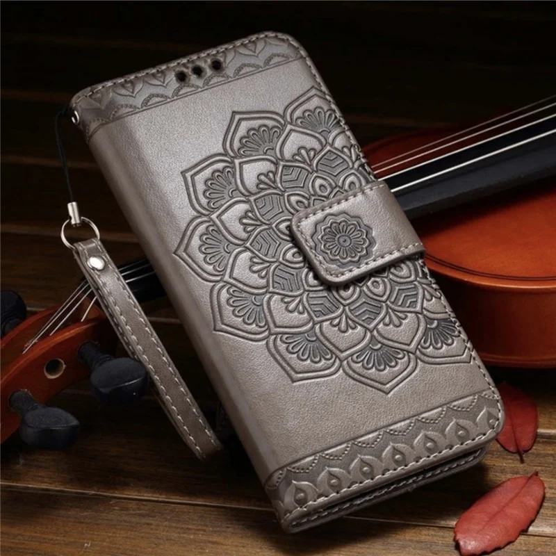 Роскошный кожаный чехол-книжка с 3D тисненым цветком для iPhone XS Max XS XR X 8Plus 8 7Plus 7 6s Plus 6s 5S SE кожаный чехол-кошелек - Цвет: Серый
